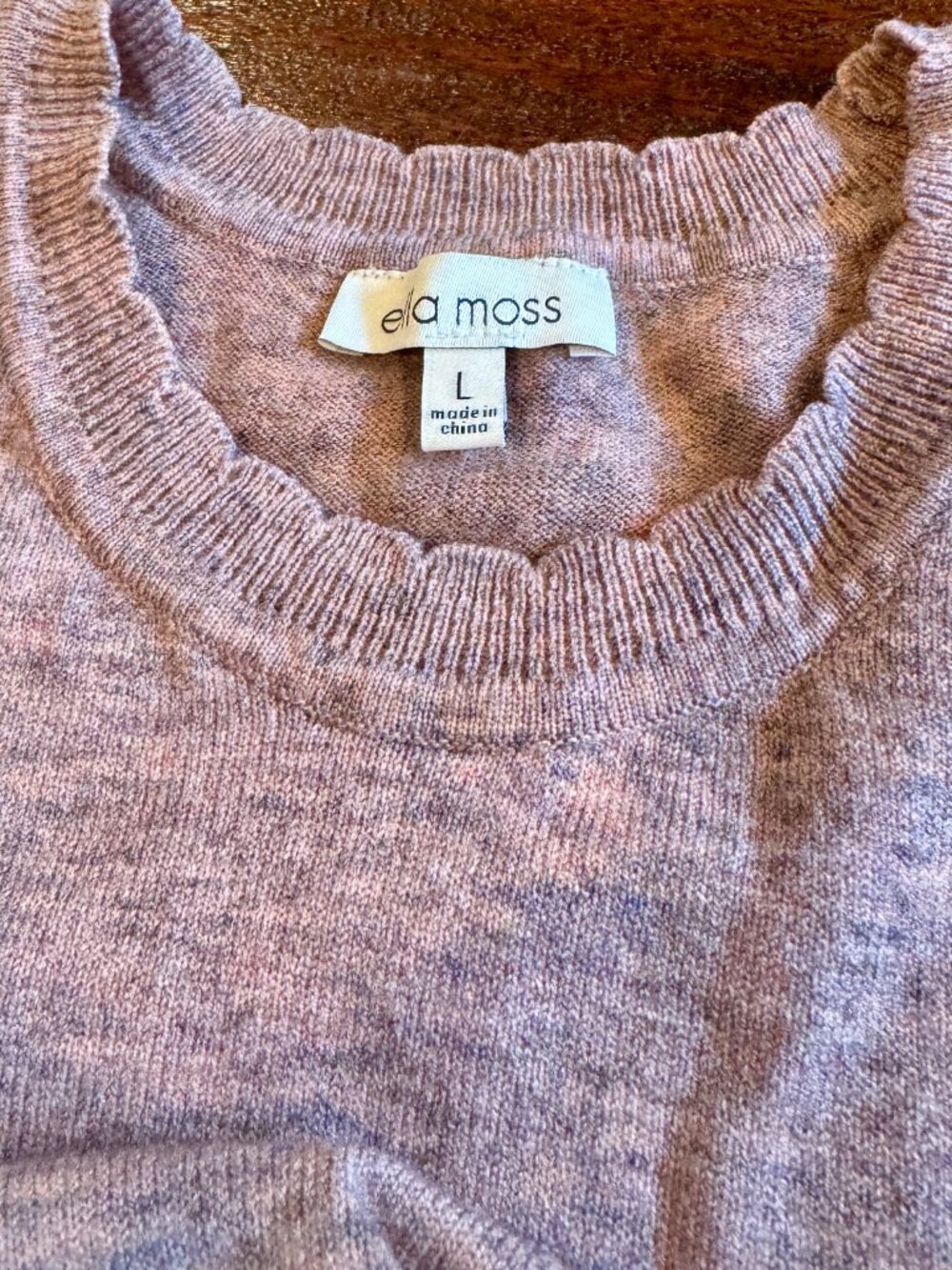 Ella Moss Maggie Puff Long Sleeve Crewneck Sweater Mauve Pink Space Dye Large - Picture 9 of 12